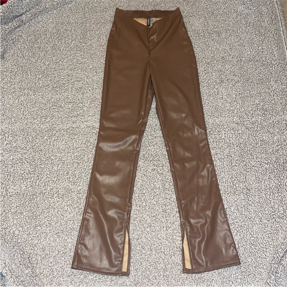 Divided h&m brown leather pants size 4 flare